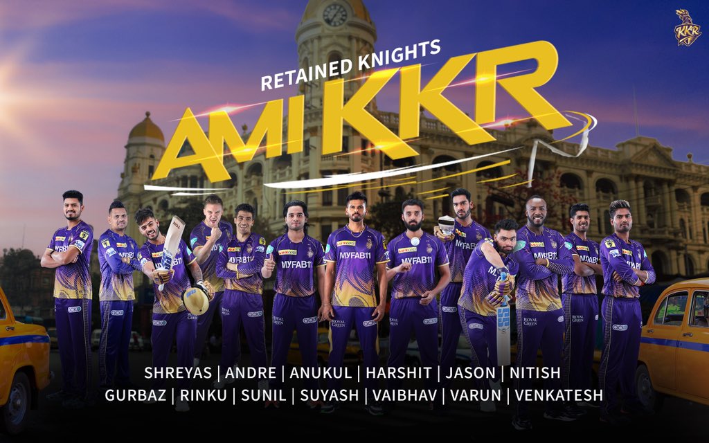 KKR ने आईपीएल 2024 के लिए दुबई में होने वाली नीलामी से पहले अपने रिटेन्ड और रिलीज्ड खिलाड़ियों की लिस्ट जारी.!!